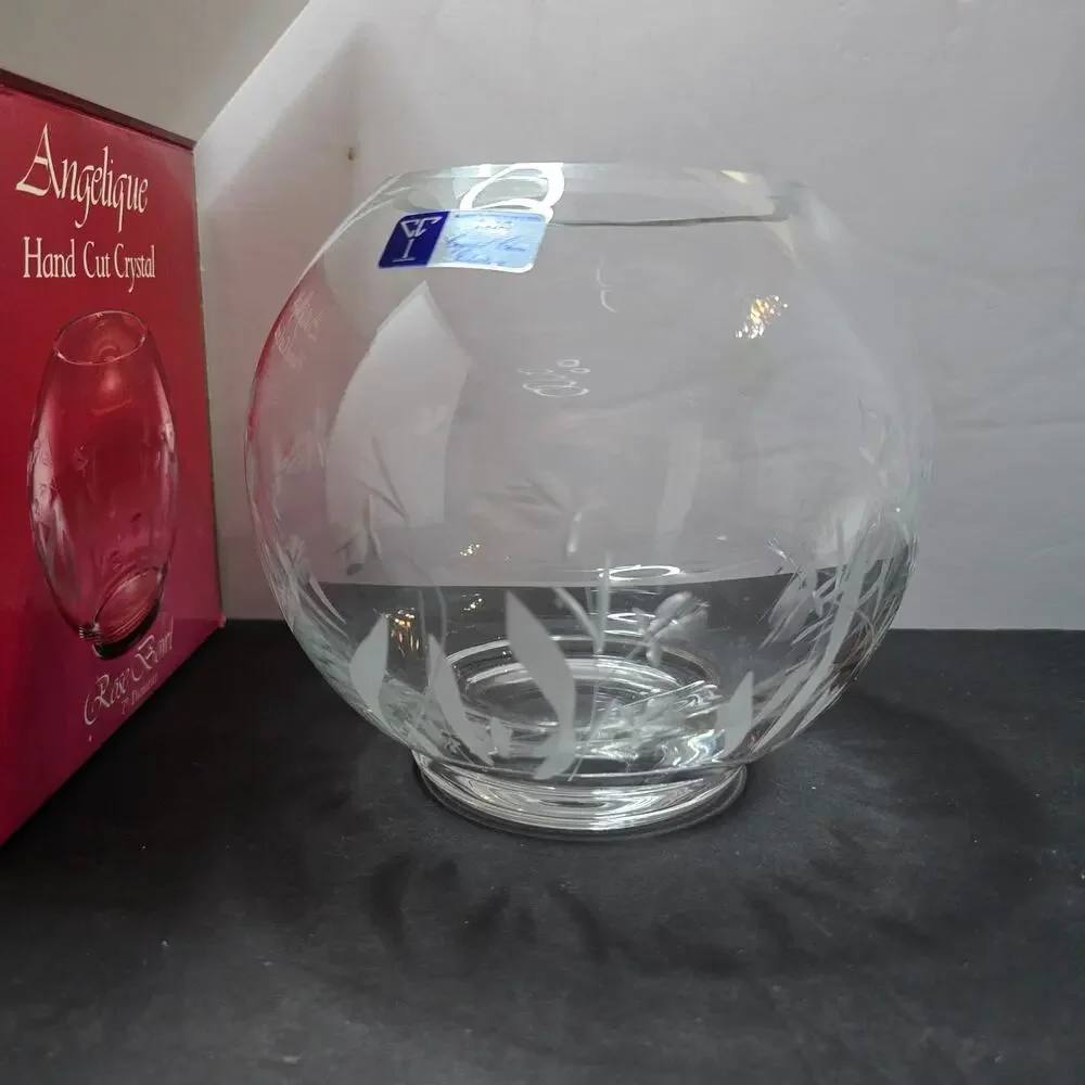 Angelique Crystal Clear Industries Hand Cut Crystal Rose Bowl Romania 8